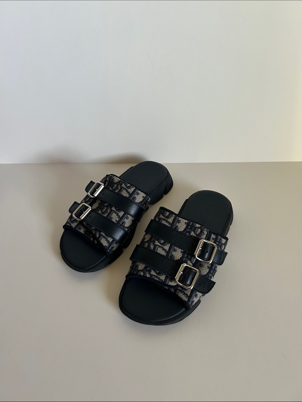 Dior Black & Beige Kids Logo Buckle Sandals